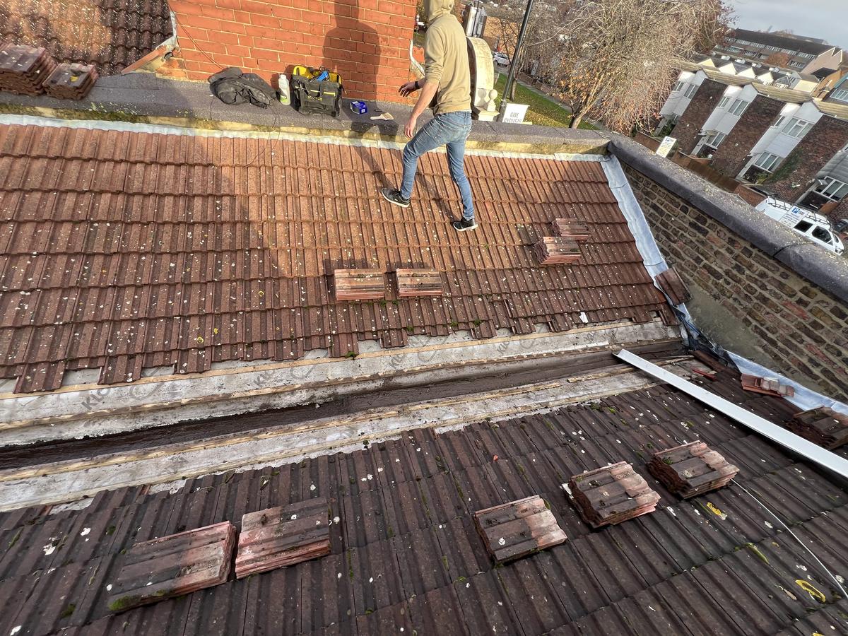 Team assessing roof